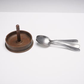 5pc World War 2 Era Military Ashtray and Modernaire Stainless Steel Spoons