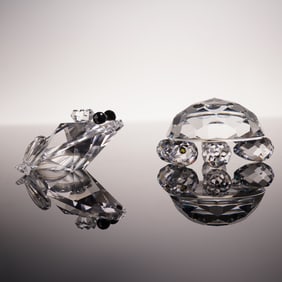 2pc Swarovski Crystal Figurines, Frog Prince V2 & Large Turtle