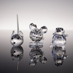 3pc Swarovski Crystal Mice Figurines