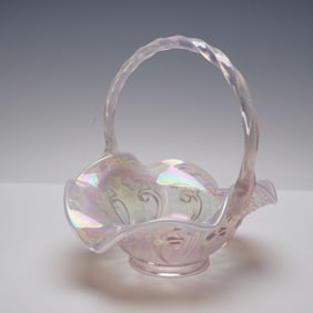 Fenton Pink Opalescent Glass Basket