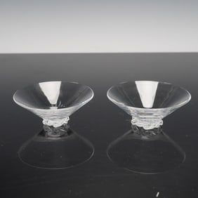 2pc Baccarat Crystal Wave Base Open Salt Cellars