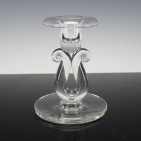 Steuben Clear Crystal Candle Holder, Scroll-Shaped Stem