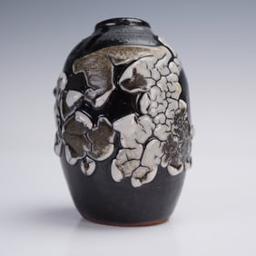 Naked Raku Studio Vase with Dramatic Crackle Texture