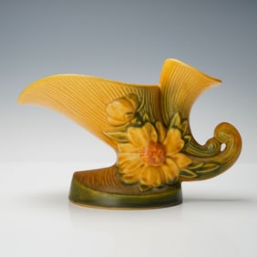 Roseville Pottery Yellow Double Cornucopia Vase, Peony