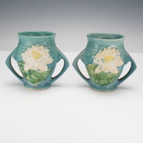 Pair of Roseville Pottery Vases, Water Lily