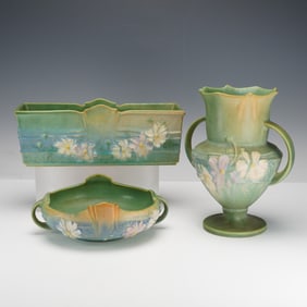 3pc Roseville Pottery Bowl, Vase, and Planter, Cosmos