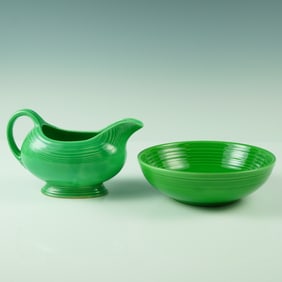 2pc Vintage Fiesta Green Serving Pieces, Bowl and Gravy Boat