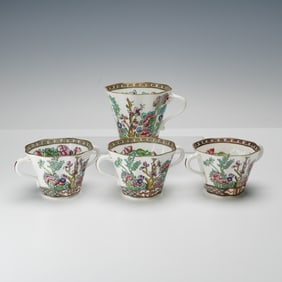 4pc Coalport Indian Tree Scalloped Flat Cup & Bouillon Cups