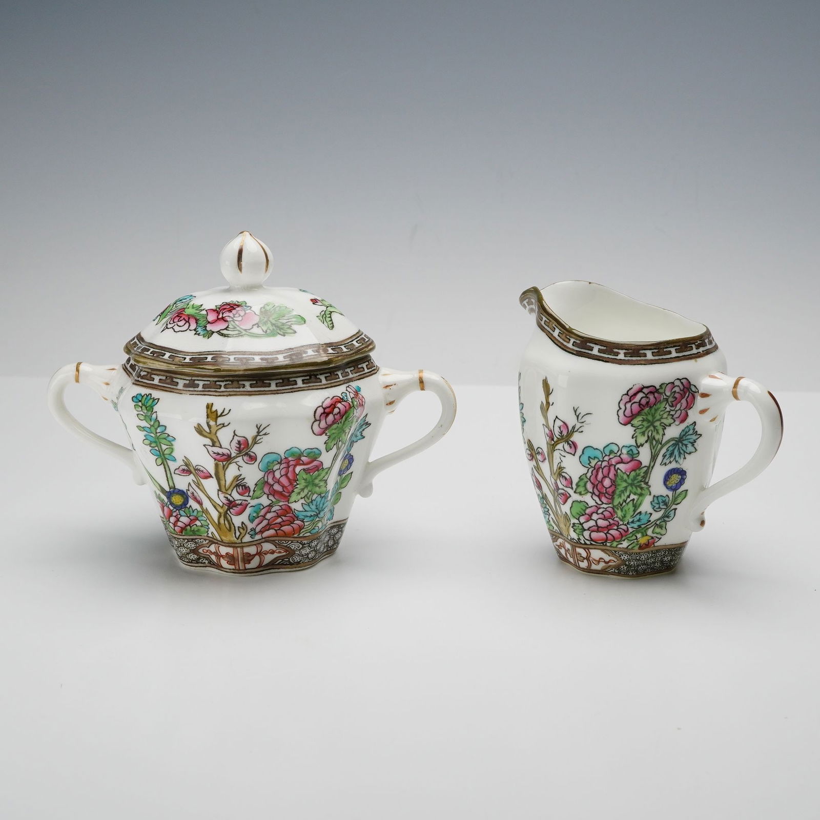 2pc Coalport Creamer and Sugar Bowl with Lid, Indian Tree (1 of 5)