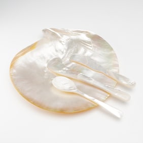 4pc Mother of Pearl Natural Shell Plate and Utensil Set