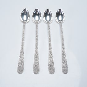 4pc S. Kirk & Son Sterling Silver Repousse Tea Spoons