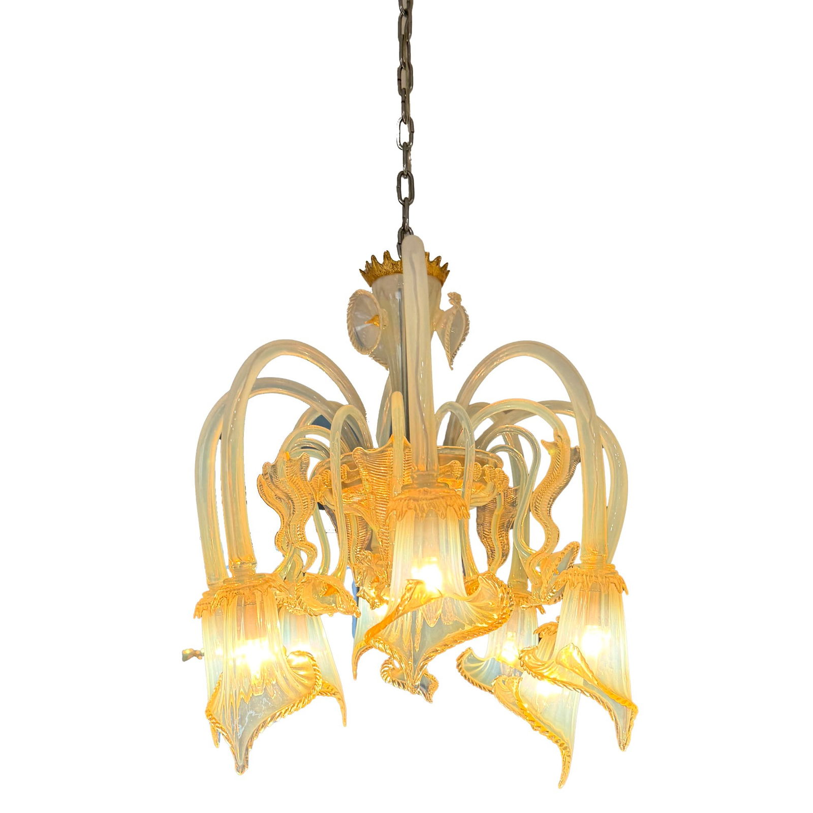 Elegant Murano Glass Chandelier w/Frosted Rope Details