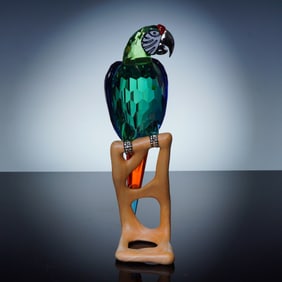 Swarovski Crystal Paradise Bird Figurine, Macaw Chrome Green