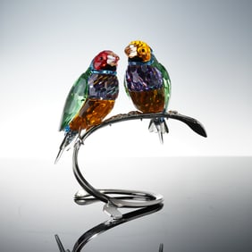 Swarovski Crystal Paradise Birds Figurine, Gouldian Finches Peridot