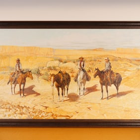 Joe Ferrara, Large Oil on Canvas Painting, Western Riders Scene, Signed