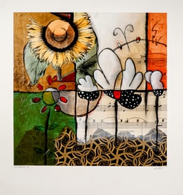 Scott Hile, Original Mixed Media on Paper Board, Sunflower II, Signed