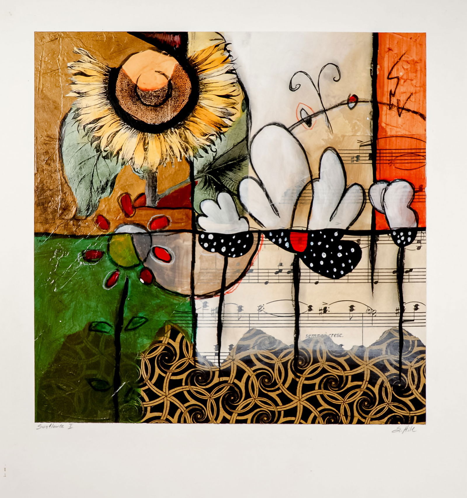 Scott Hile, Original Mixed Media on Paper Board, Sunflower II, Signed (1 of 5)