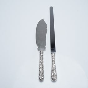 2pc S. Kirk & Son Sterling Handled Repousse Serving Utensils