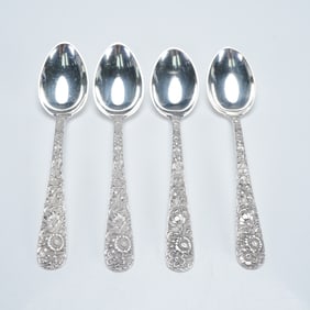 4pc S. Kirk & Son Sterling Silver Teaspoons, Repousse