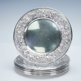 5pc S. Kirk & Son Sterling Silver Repousse Plates