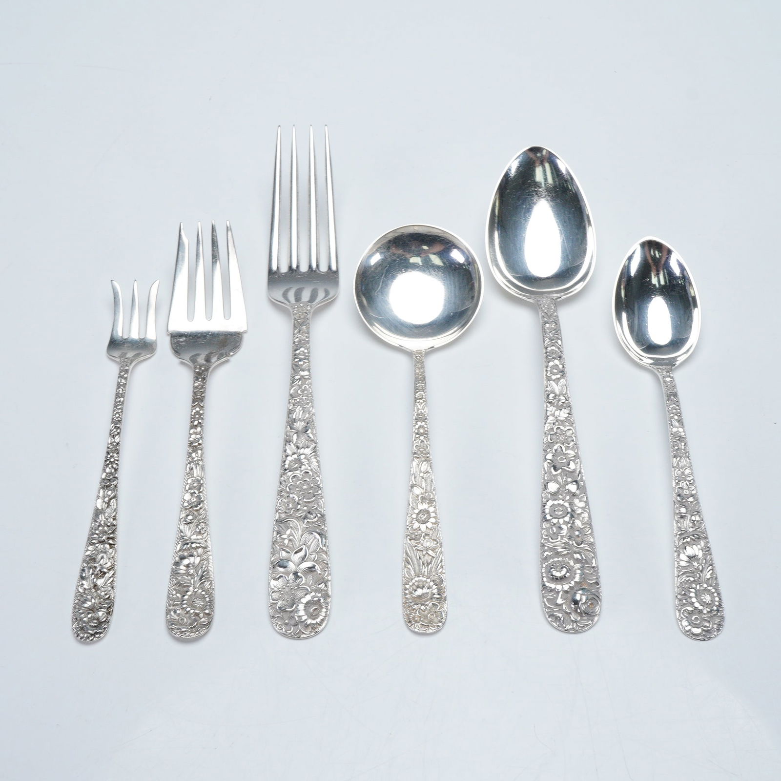 6pc S. Kirk & Son Sterling Silver Flatware, Repousse (1 of 3)