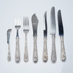 7pc S. Kirk & Son Sterling Silver & Stainless Steel Repousse Flatware