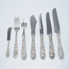 7pc S. Kirk & Son Sterling Silver & Stainless Steel Repousse Flatware
