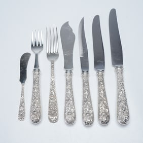 7pc S. Kirk & Son Sterling Silver Repousse Flatware, Forks & Knives