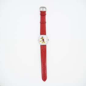 Walt Disney Mickey Mouse Red Leather Wristwatch