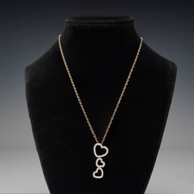 14K Tri-Color Gold 0.94ctw Diamond Triple Heart Pendant Necklace