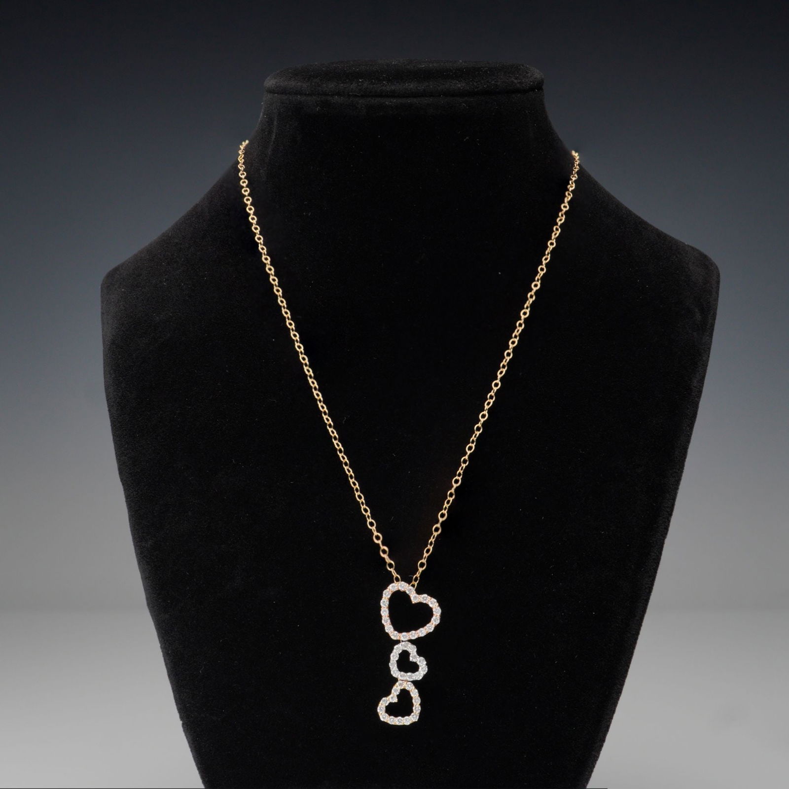 14K Tri-Color Gold 0.94ctw Diamond Triple Heart Pendant Necklace (1 of 4)