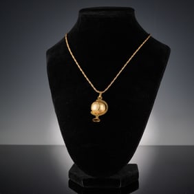 Gold Rotating Globe Pendant Necklace