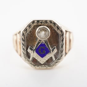 10K Gold Diamond Masonic Ring