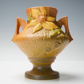 Roseville Pottery Double-Handled Clematis Vase