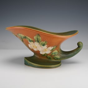 Roseville Pottery Cornucopia Vase, White Roses