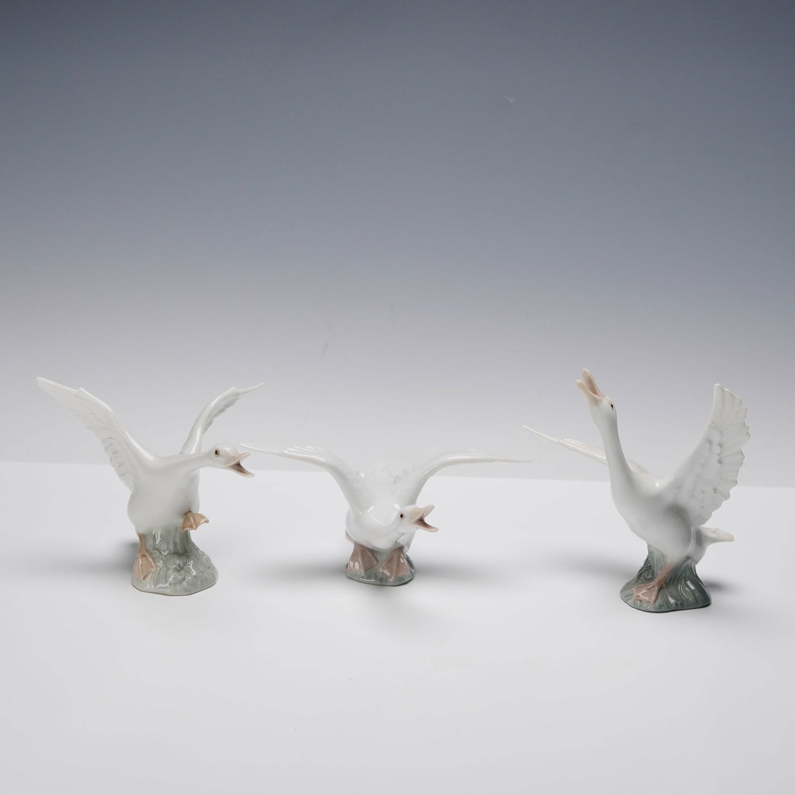 3pc Lladro Porcelain Duck Figurines, Running, Jumping, and Flying (1 of 3)