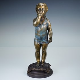 After Nicholas Lecorney, Patinated Bronze Figure -Young Girl Blowing Kiss