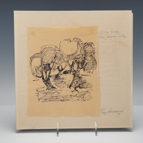 Attributed to Fritz Scholder (American 1937-2005) Pencil Drawing, Signed