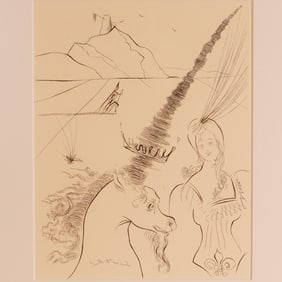 Salvador Dali, Etching on Paper, The Lady and The Unicorn