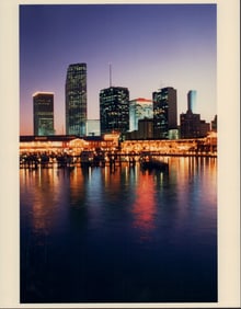 Van Woods, Color Photograph, Miami Skyline at Dusk with Bayside, 1987