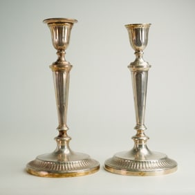 Edwardian Pair of Sheffield Silver Candlesticks by Atkin Brothers