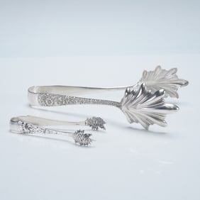 2pc S. Kirk & Son Sterling Silver Tong Set, Repousse