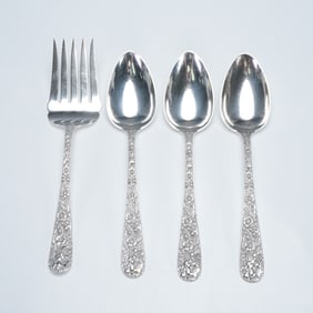 4pc S. Kirk & Son Sterling Silver Repousse Serving Utensils