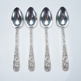 4pc S. Kirk & Son Sterling Silver Teaspoons, Repousse