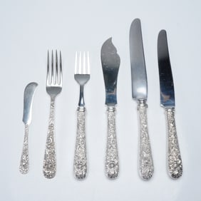 6pc S. Kirk & Son Sterling Silver & Stainless Steel Repousse Flatware