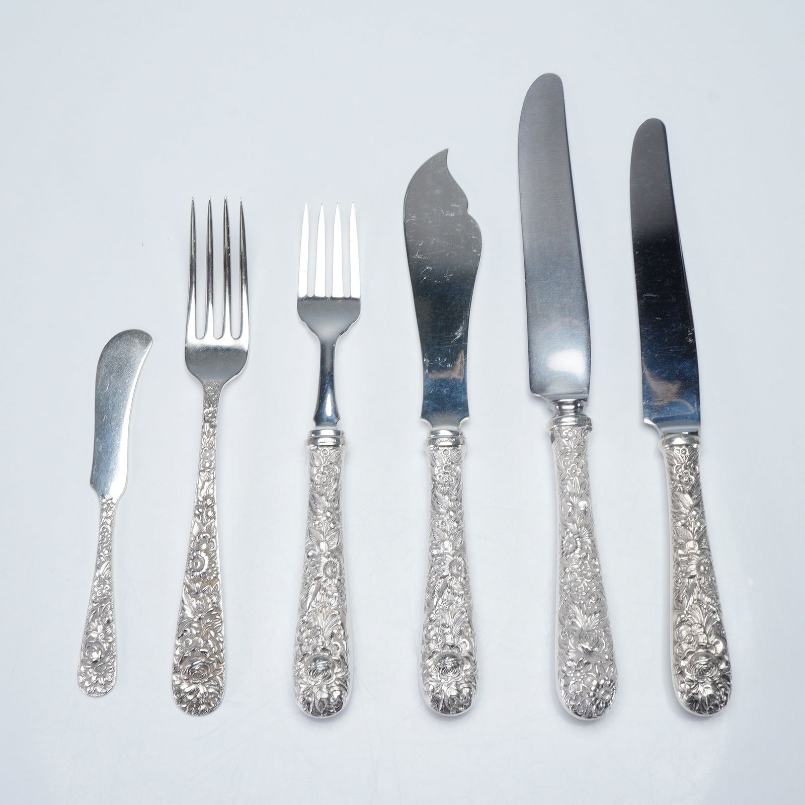 6pc S. Kirk & Son Sterling Silver & Stainless Steel Repousse Flatware (1 of 3)