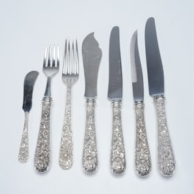 7pc S. Kirk & Son Sterling Silver Repousse Flatware, Forks & Knives