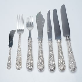 7pc S. Kirk & Son Sterling Silver Repousse Flatware, Forks & Knives