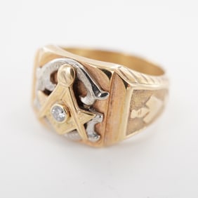 10K Gold Diamond 3rd Degree Masonic Ring