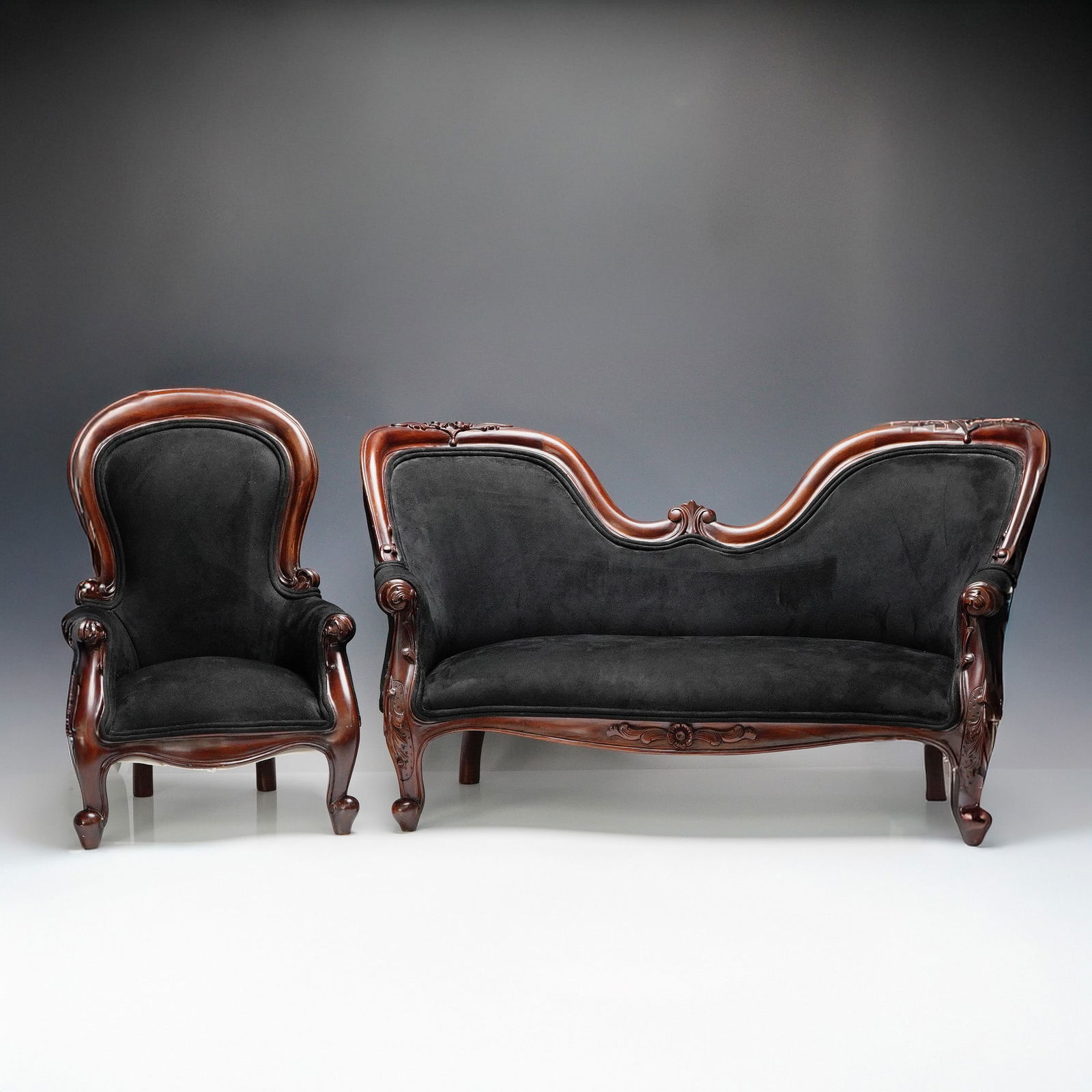 2pc Indonesian Mahogany Child's Puppensofa & Chair (1 of 5)